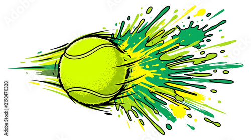 Dynamic tennis ball exploding with vibrant colorful paint splash effect illustration