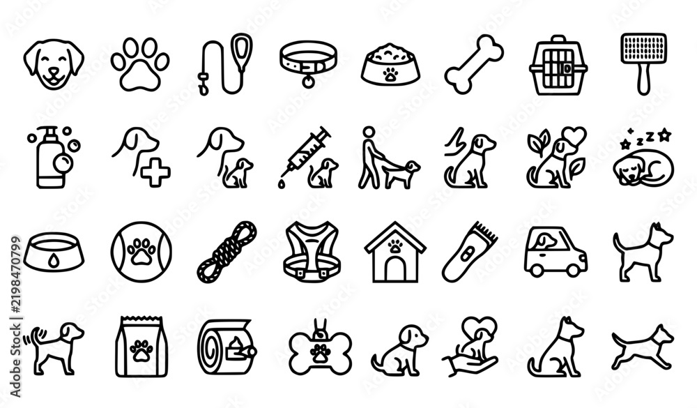 Fototapeta premium Dog Web App Thin Line Pictogram Collection
