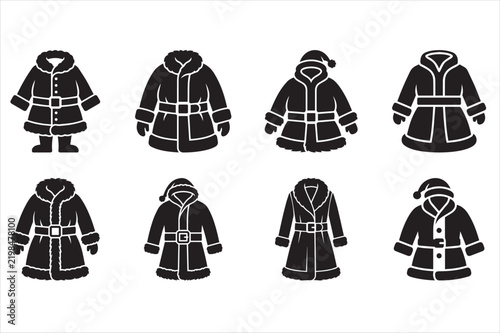 Collection of Santa coat illustrations with different expressions and shapes