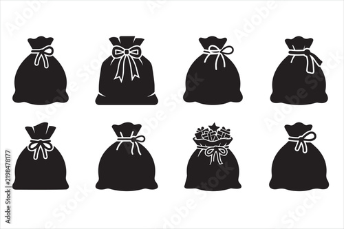Collection of Santa sack illustrations with different expressions and shapes