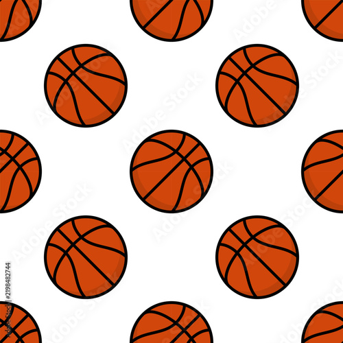Basketball Seamless Pattern Background. Modern Minimalist Sports Equipment Backdrop for Fabric Print, Wrapping Paper. Vector Illustration