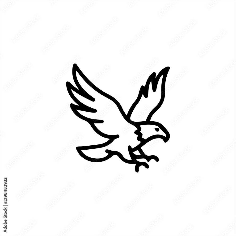 Fototapeta premium Minimalist eagle line art vector, flying hawk outline illustration, simple bald eagle bird icon for branding and logo design