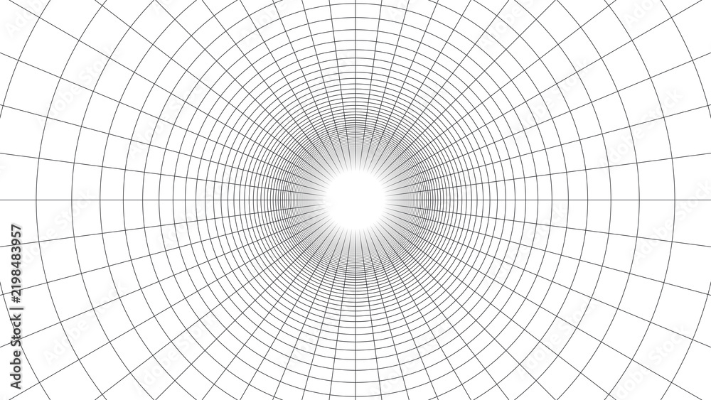 Fototapeta premium Round tunnel with grid rings, 3d wireframe perspective background