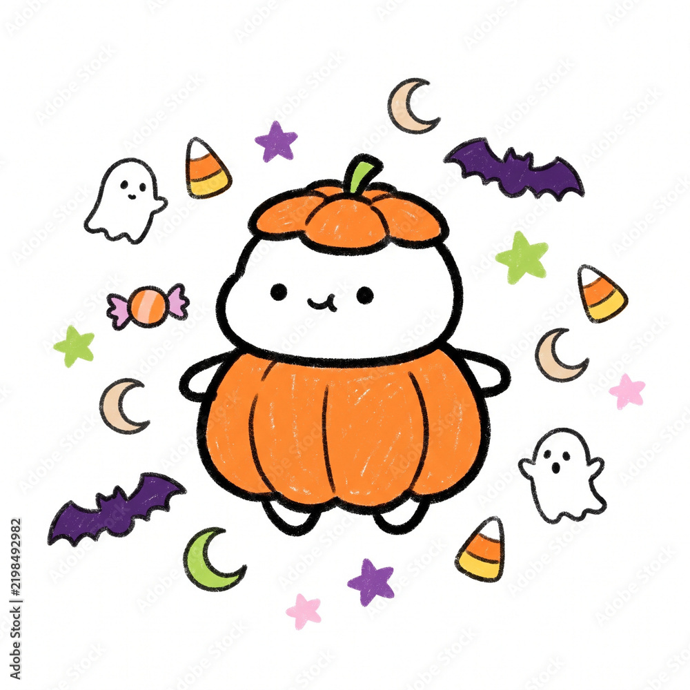 Fototapeta premium AI Generated cute halloween kawai character collection