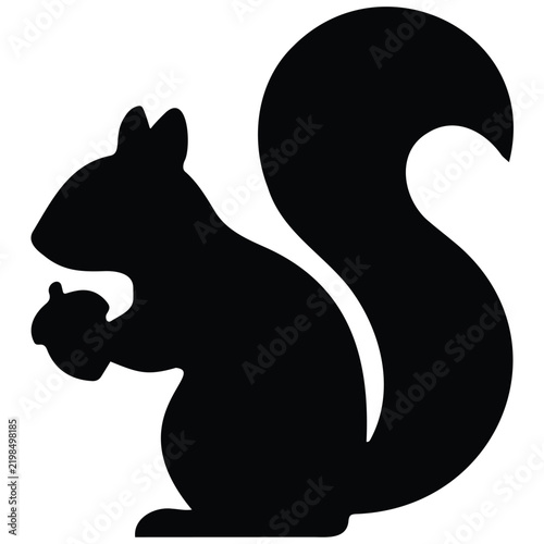 Squirrel vector silhouette illustration, cute woodland animal holding an acorn.