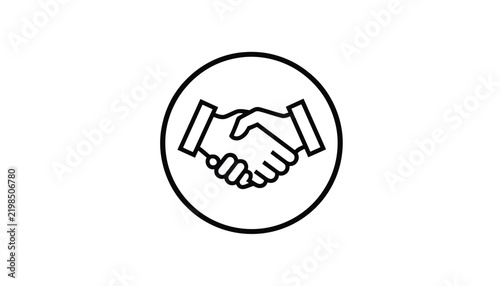 Handshake line icon enclosed in a circle representing business agreement, partnership, and successful cooperation.
