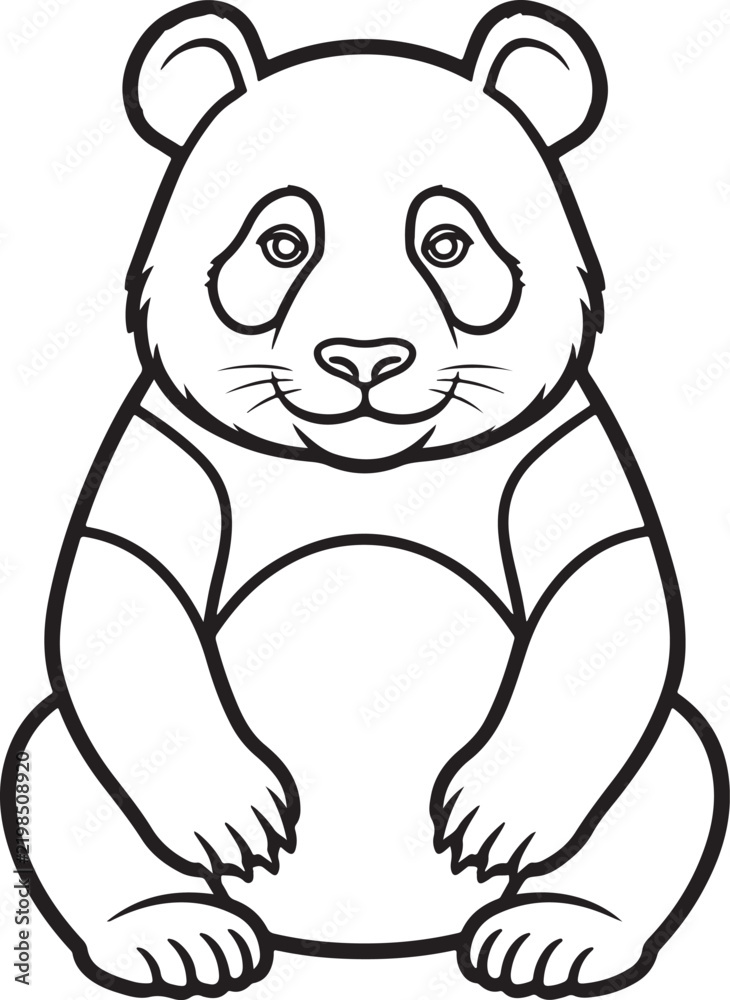 Obraz premium Panda Sitting Front View Line Art for Coloring Book Design