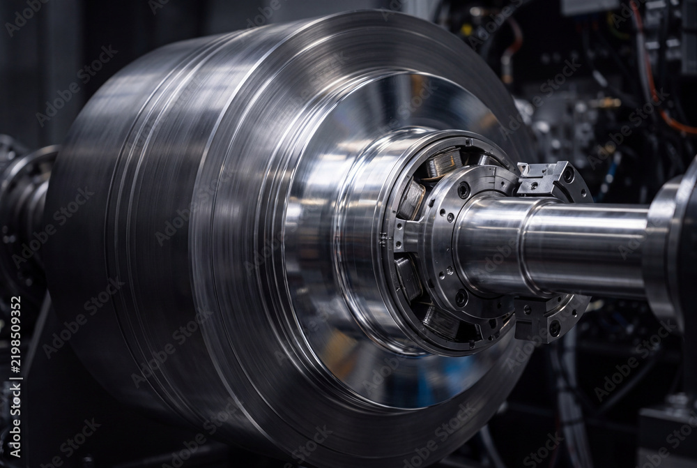 Fototapeta premium Flywheel Energy Storage Rotor with Magnetic Bearing Surface – 5K Mechanical Energy Storage Technology