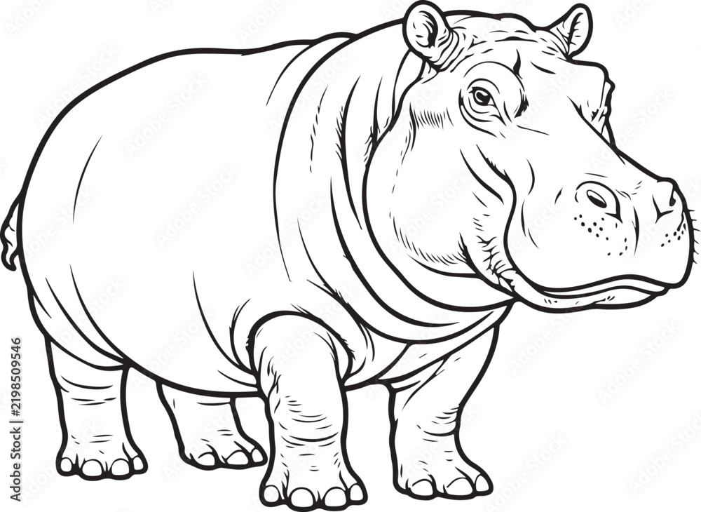 Fototapeta premium Hippopotamus Standing Side View Line Art for Coloring Book Design