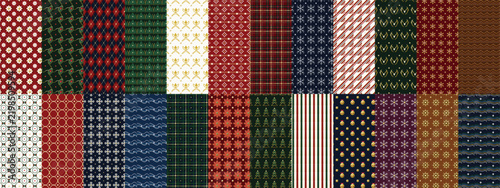 Christmas Patterns Collection with Plaid, Stripes, and Festive Designs. Holiday Textile Prints for Wrapping Paper and Seasonal Decor.