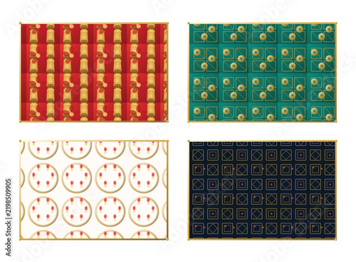 Chinese Patterns Set with Traditional Motifs and Geometric Designs. Decorative Textile Illustrations for Wallpaper and Fabric.