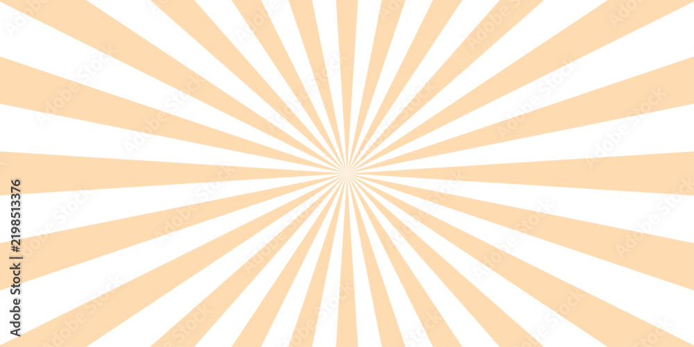 Fototapeta premium Radial burst pattern with soft peach and white stripes emanating from the center, evoking a retro comic book style or a gentle sunburst effect.
