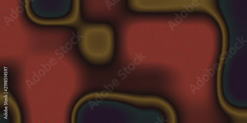 Abstract fluid shapes with detailed halftone grid texture in warm red tones