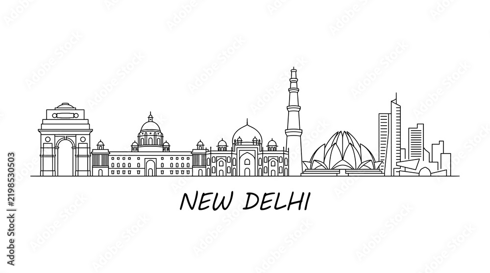 Obraz premium New Delhi Skyline Silhouette - Iconic Landmarks and Modern Architecture