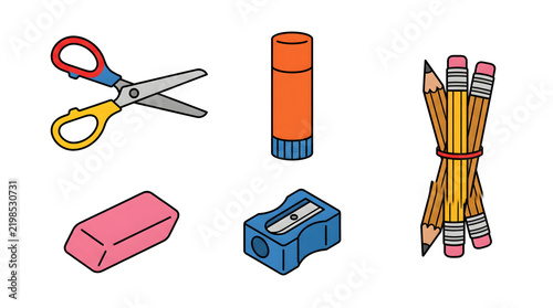 School supplies icons set vector illustration design template