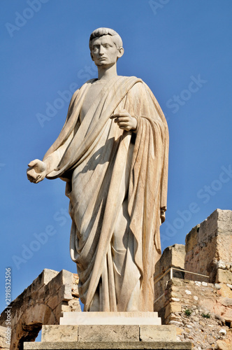 Augustus Roman Emperor statue in Tarraco, Spain. Tarragona - Spain