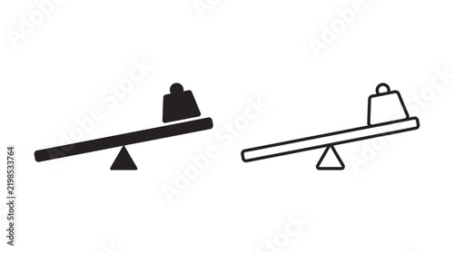 Seesaw with weight and basket black and white vector illustration