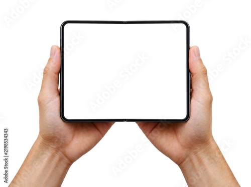 Apple iPhone Duo Foldable Smartphone in Hands With Transparent Screen Mockup