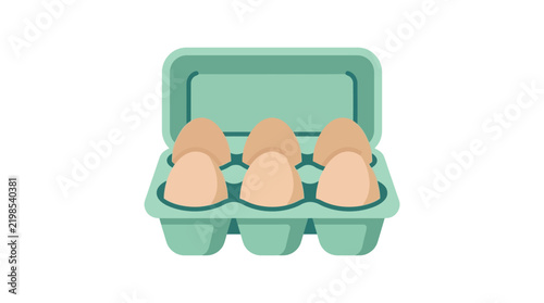 Six brown eggs nestled inside a teal cardboard egg carton