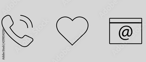 Contact and Communication Icons with Phone, Heart and Email Symbols