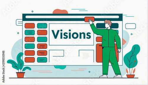 Person interacting with a digital interface about visions