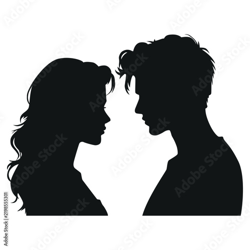 A couple in love. Black vector silhouette on a white background.
