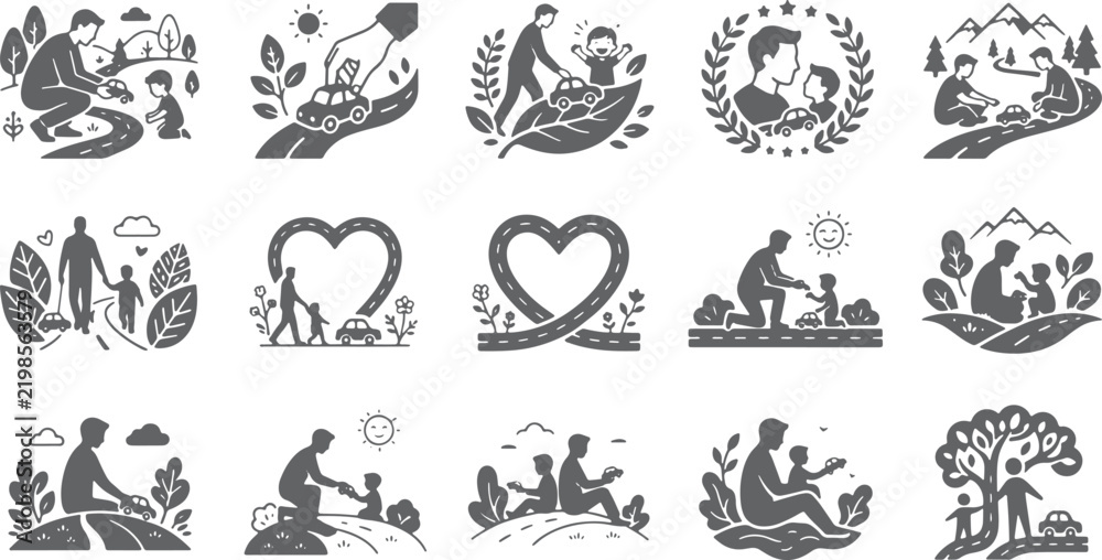 Fototapeta premium Family spending time outdoors on road trip adventures, father and child enjoying nature.