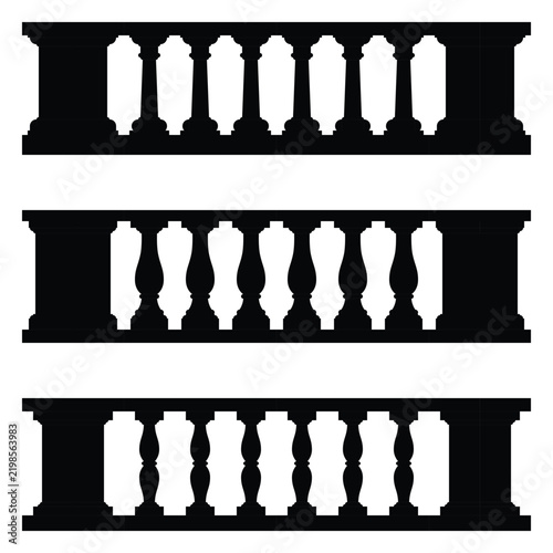 Vector collection set of balustrade railing silhouettes.