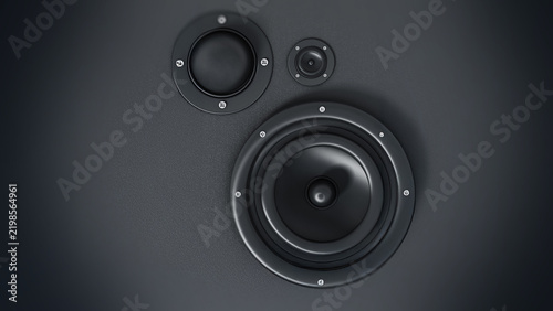 Fotografía Vertical black speakers detail with shadow. 3D illustration