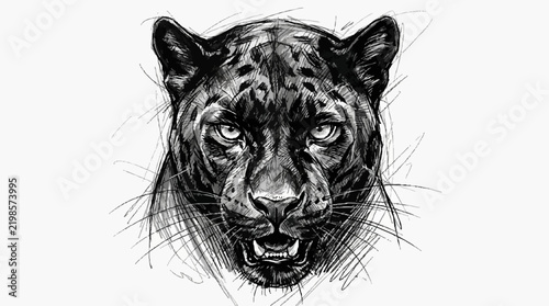 Expressive black leopard head illustration with dynamic sketch strokes and splatter predator illustration splatter textured