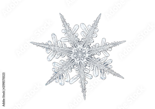 Detailed ice crystal snowflake isolated on transparent background