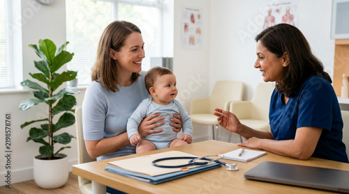 Mother and Baby at Pediatrician's Office - Health Checkup Consultation