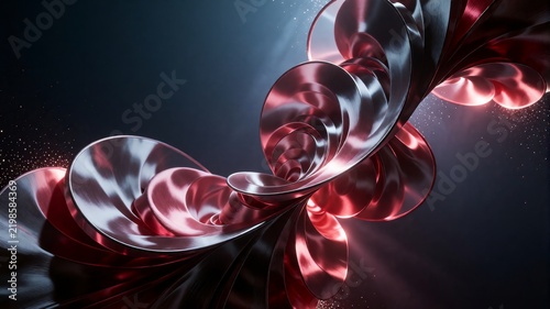 Abstract Metallic Red Ribbons Flowing in 3D Space