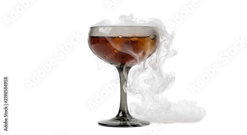 Cuadro en lienzo Elegant coupe glass filled with a dark chilled cocktail and swirling dry ice smo