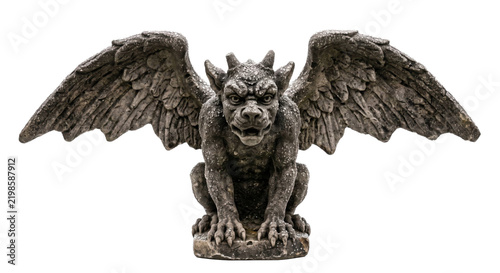 Fotografía Detailed stone gargoyle statue with spread wings isolated on a clean white backg