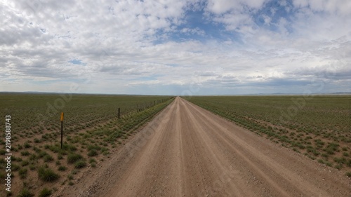 Long Dirt Road Through Vast Green Steppe Landscape