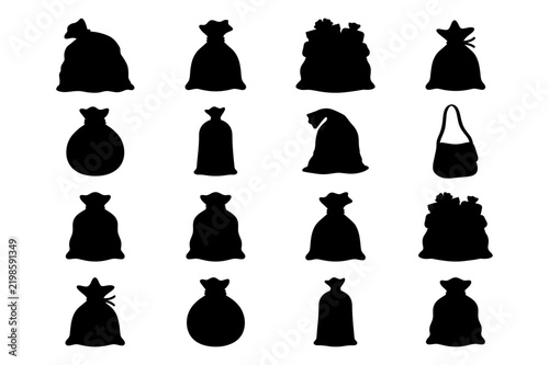 Santa sacks and gift bag silhouettes in various shapes for christmas delivery and holiday presents.
