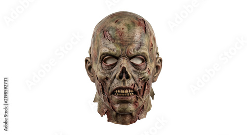 Фотография Detailed zombie mask with realistic decaying skin texture isolated on a plain wh