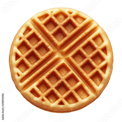 Golden brown round waffle isolated on transparent background