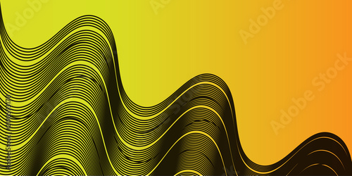 Bild auf Leinwand Abstract Yellow and Orange Gradient Background with Black Wavy Lines Pattern