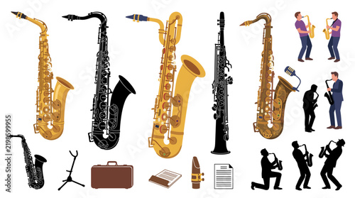 Bild auf Leinwand Professional vector collection featuring different styles of saxophone instrumen
