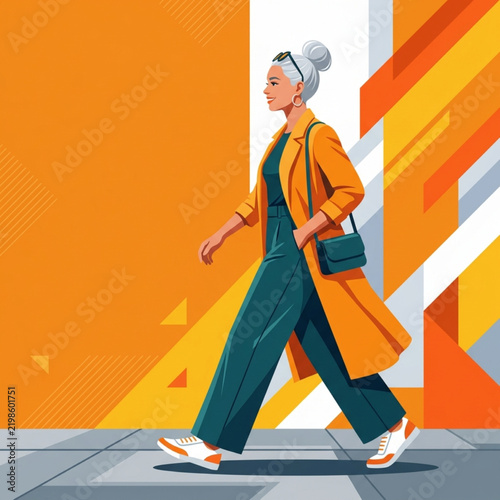 Young woman in a modern jacket walking outdoors on a city street