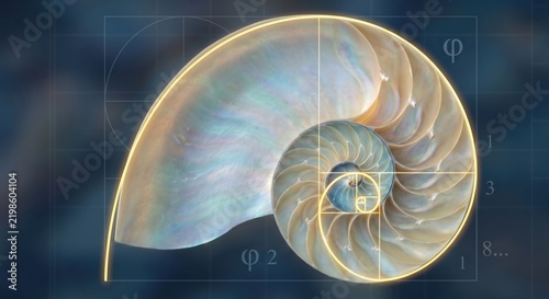 Nautilus Shell with Golden Ratio Fibonacci Spiral