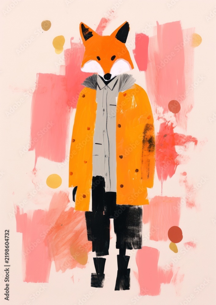 Fototapeta premium Fox wearing Autumn outfit art painting coat.