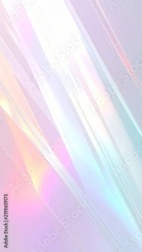Tapety artystyczne 淡いパステルカラーの光が斜めに流れる抽象的な背景、透明感のある虹彩色とガラスのような輝きを表現したデザイン素材