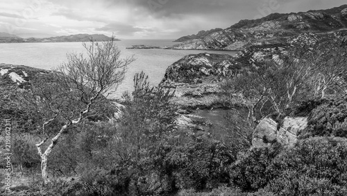 A hike along the trail in Scotland viewing Loch Shieldaig from Shieldaig, Strathcarron, UK