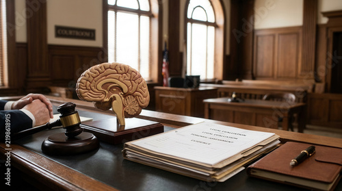 Courtroom Brain Model And Gavel Representing Legal And Forensic Science