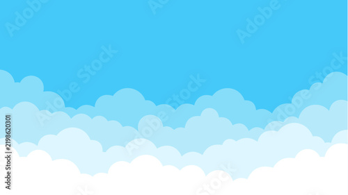 Fluffy white clouds floating peacefully in bright blue sky rendered as flat vector graphics design artwork on transparent background
