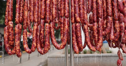 Traditional Chinese lunar new year food: dried sausage in chengdu city,China