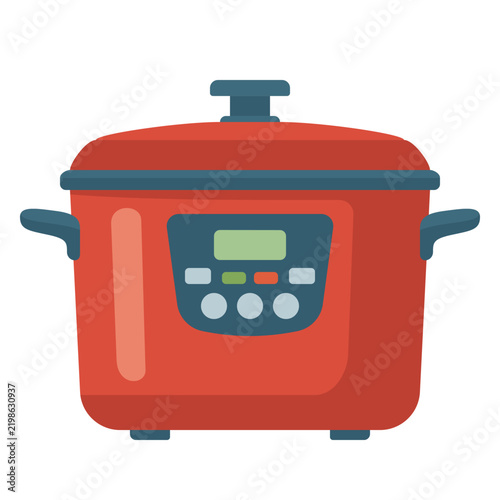 Electric multi cooker pressure cooker pot flat vector illustration